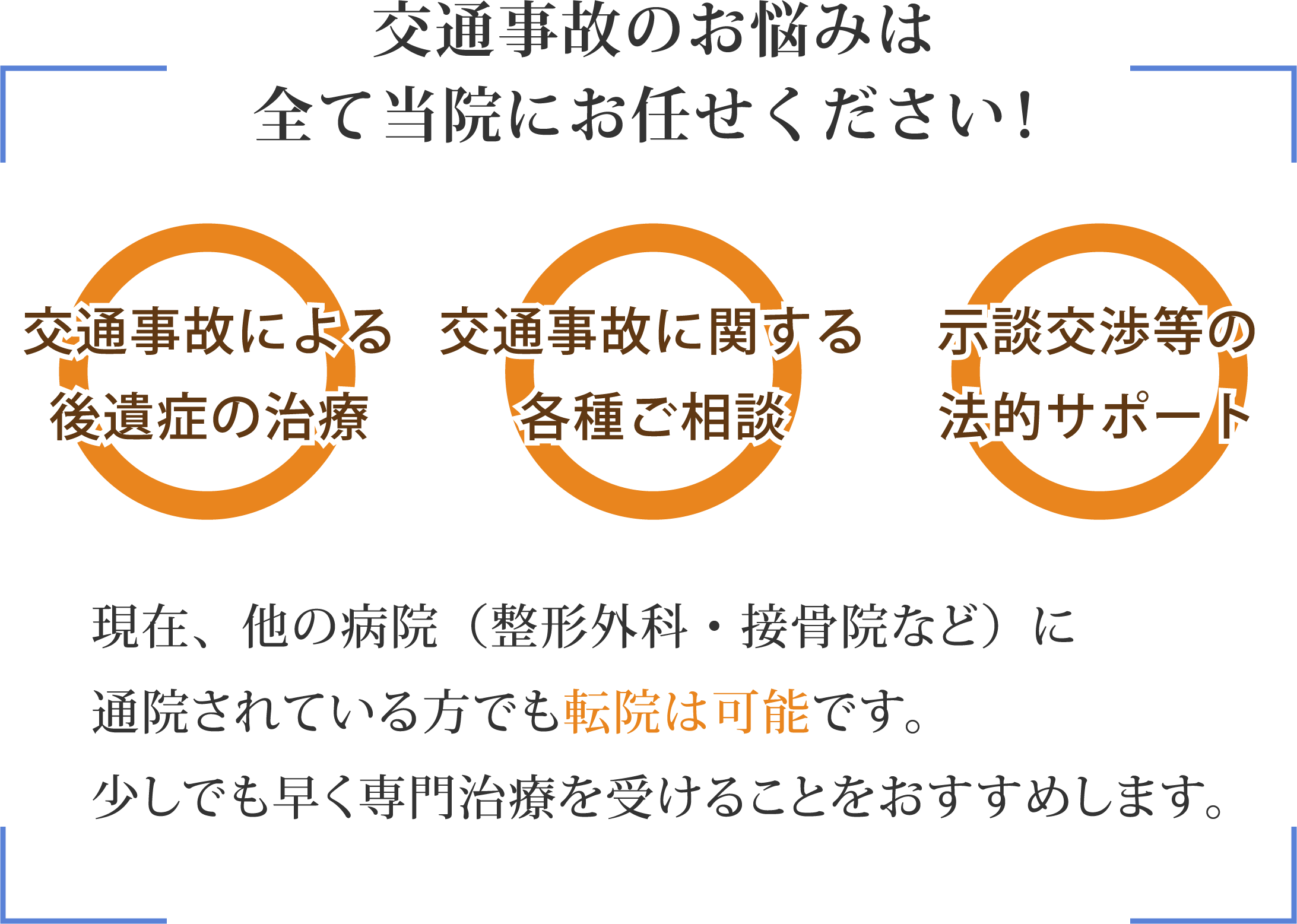 交通事故のあ悩みは全て当院にお任せください！