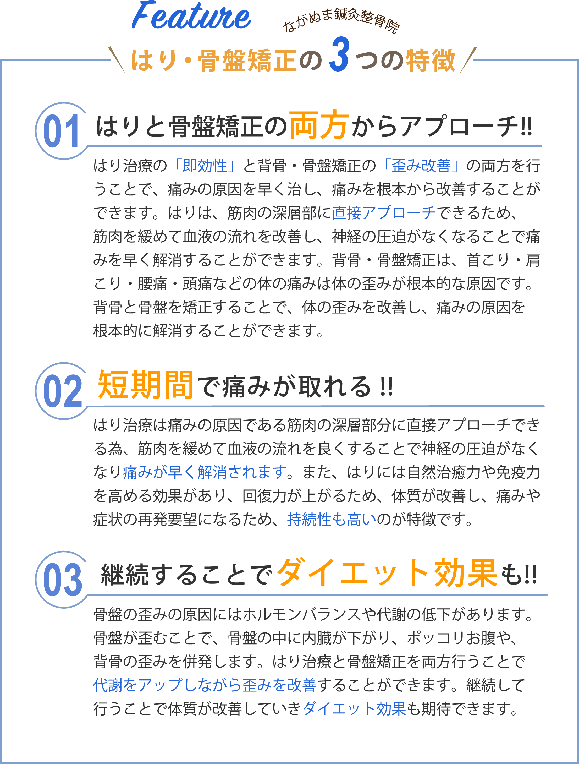 はり・骨盤矯正の３つの特徴