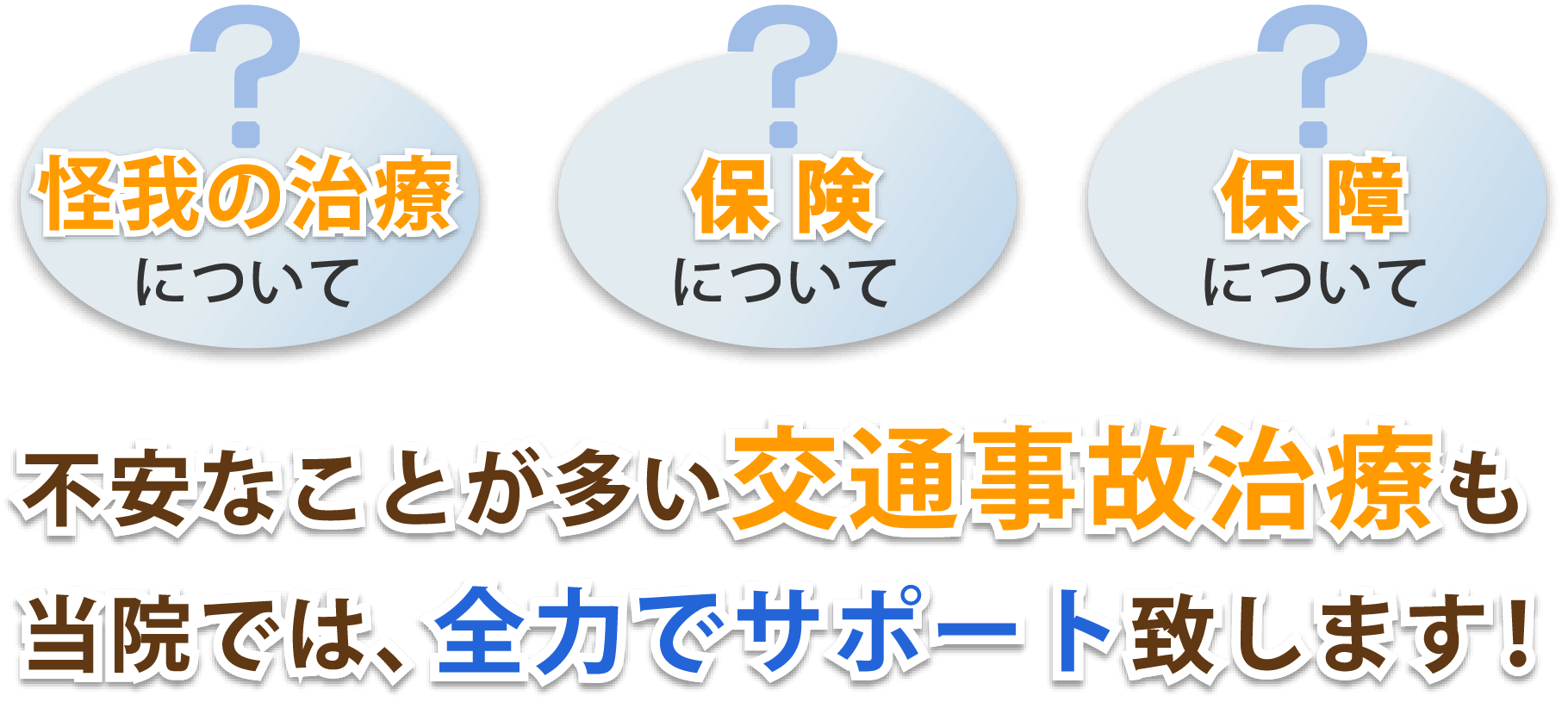 不安なことが多い交通事故治療も当院では、全力でサポートいたします。